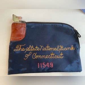 Vintage Connecticut bank bag with lock and key, zipper